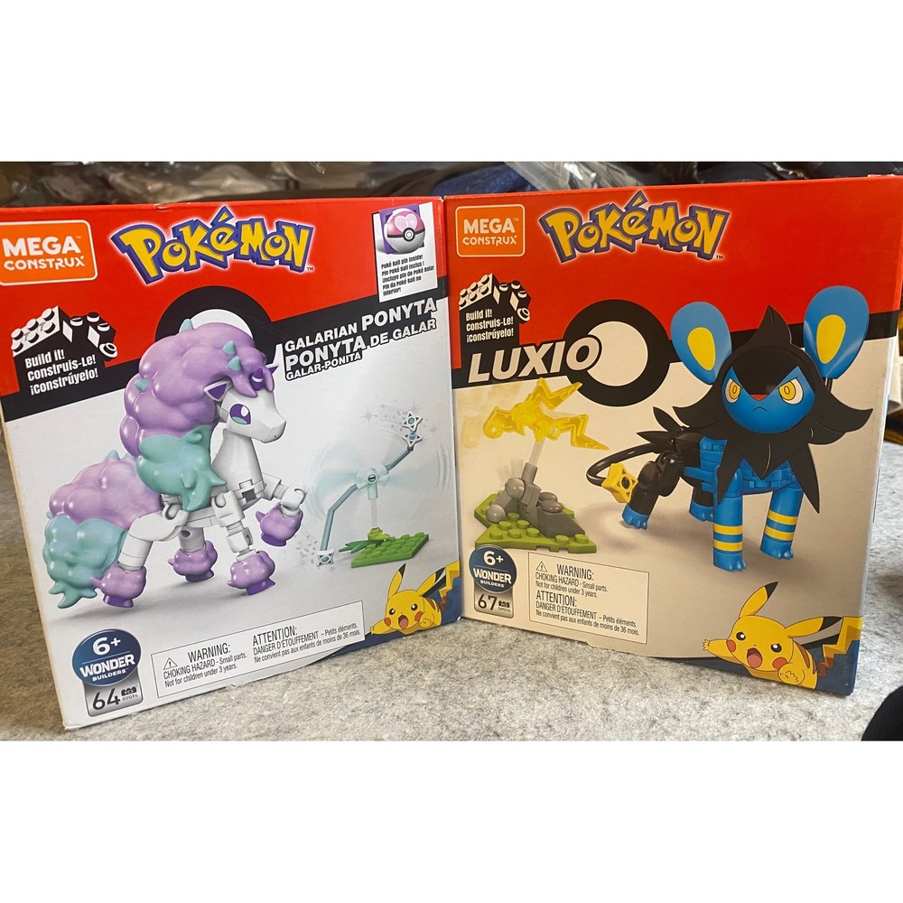 Mega Construx Pokemon Galarian Ponyta & Luxio Building Sets LOT OF 2